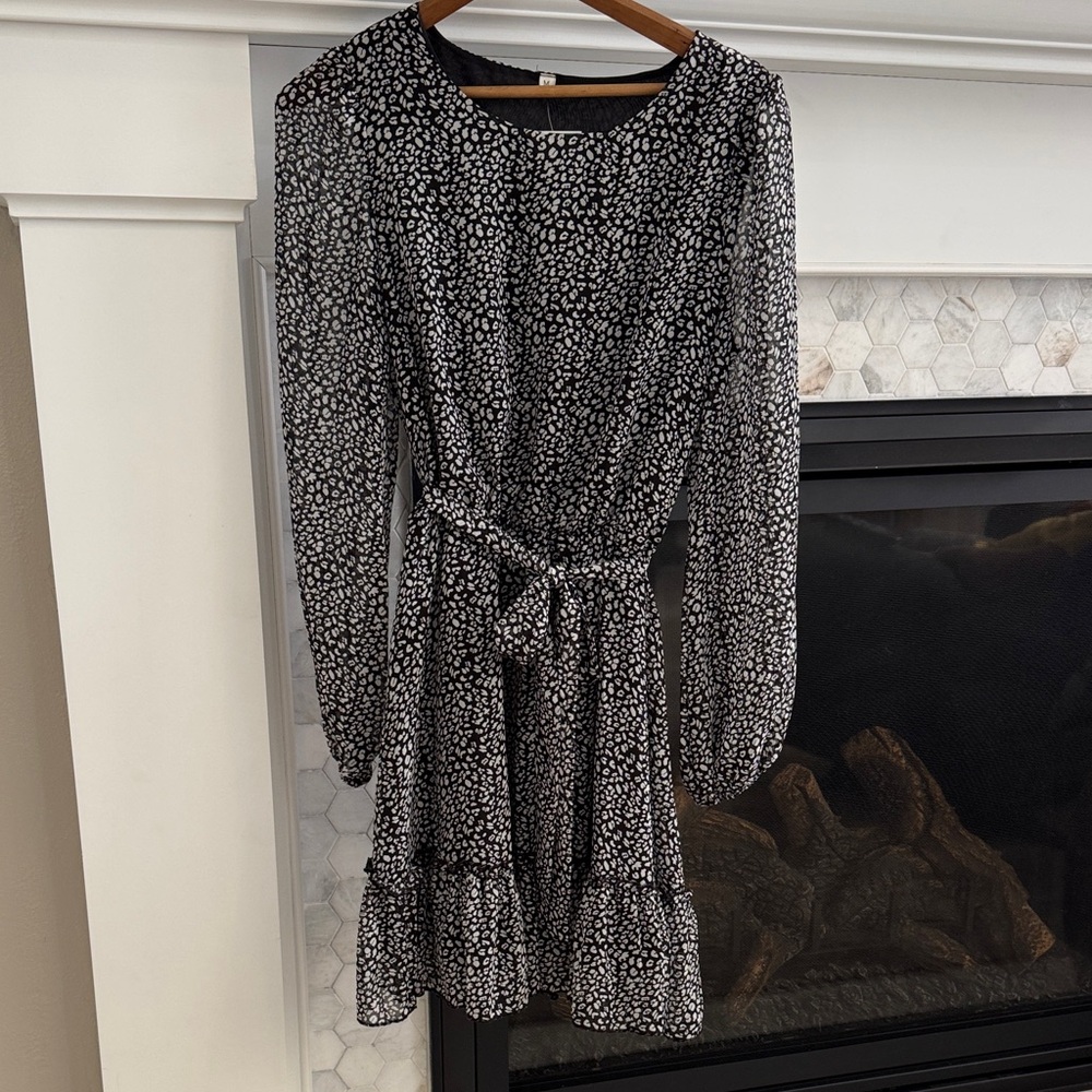 Stylish Black and White Long Sheer Sleeve Dress